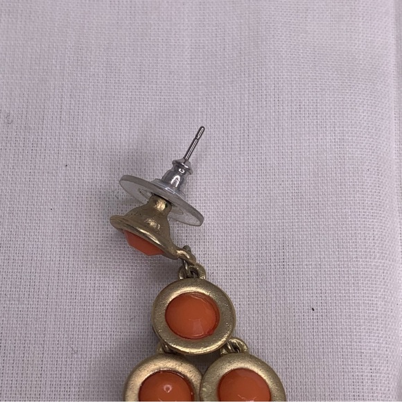 Chandelier Earrings Gold Tone Orange Faceted Flat Bead Boho Bohemian - Picture 7 of 7